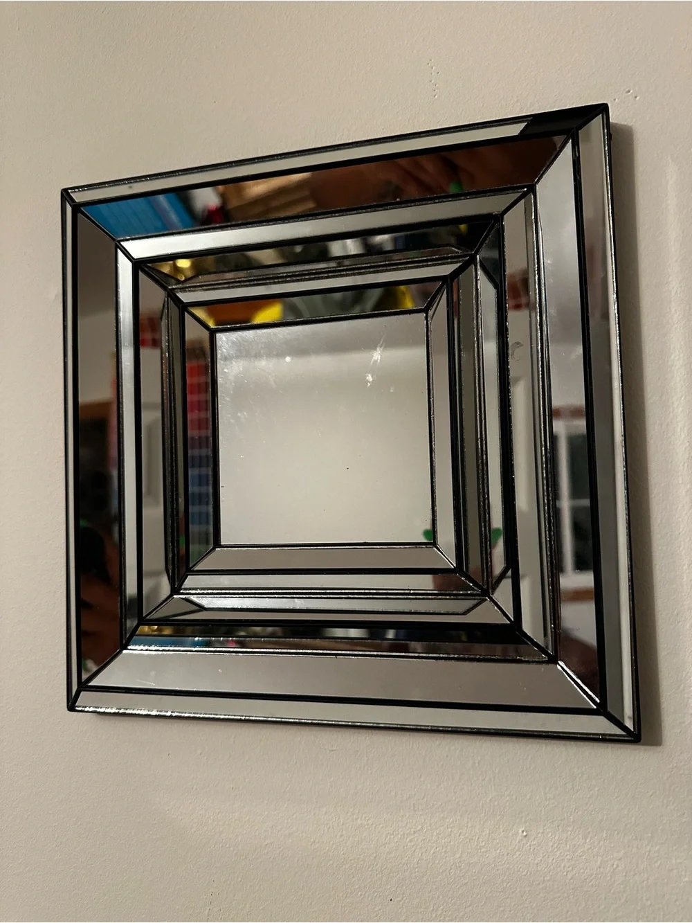 Mirrored Tiered Square Wall Mirror in Black